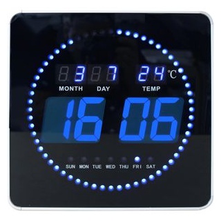 Unilux Wanduhr Flo LED Quarzuhr, 28 x 28 cm, digital, Thermometer, schwarz