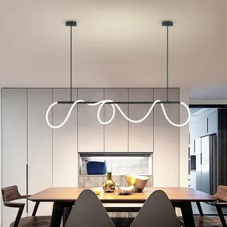 LED Pendelleuchte Esstisch Schwarz Dimmbar Hängeleuchte mit Fernbedienung Pendellampe linear Design Moderne kreativ Kronleuchter für Esstischlampe Esszimmer Küche Wohnzimmer Lampen (Schwarz, L150cm)