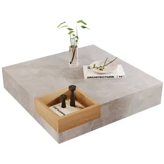 Merax Couchtisch mit herausnehmbarer Aufbewahrungsbox, Wohnzimmertisch Betonoptik, Beistelltisch Holz, B/H/T: 72/30/72cm grau
