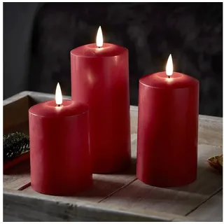 Lights4fun LED-Kerze TruGlow® LED Kerzen Echtwachs Trio rot