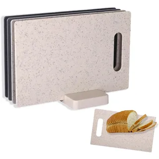 Schneidebrett Kunststoff, Mehrfarbiges Küchenschneidebrett, 4 Stück Rock Appearance, 28 x 18cm Geeignet für Brot Obst Gemüse und Fleisch, Schneidebrett Set mit Ständer