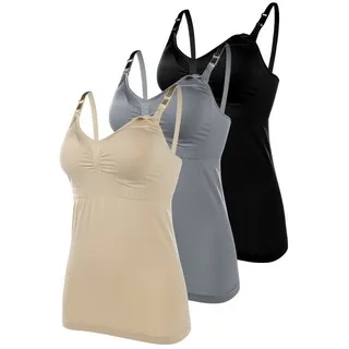 AOOPOO 3er-Pack Damen-Baumwoll-Still-Tank-Top, Umstands-Unterhemd zum Stillen, Langes Oberteil ohne Stahlring mit Polster-Vorderschnallen-Fütterung - XL