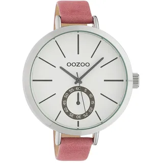 Oozoo Damenuhr mit Lederband XXL 48 MM Weiß/Rosa C10464