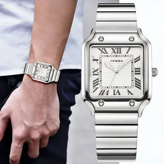 Uhren Herren Edelstahl Armband Quadratisch Analog Quarz Armbanduhr
