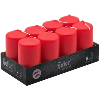 Hofer - Säulenkerzen - 4,5 x 9 cm - Set mit 8 kleinen zylindrischen Dekorkerzen - Farbe Rot - Lange Lebensdauer von 15 Stunden - Tropffreies Wachs - nicht parfümier,Hergestellt in Österreich