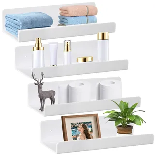 GOMETY 4er Set Wandregal Ohne Bohren Schweberegal, 30cm Selbstklebend Regal ohne Bohren aus Acryl Badezimmer Regal, Home Decoration Wall Shelf für Bücher Fotos Küche Bad Büro Wohnzimmer
