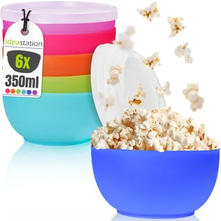idea-station NEO Plastikschüssel mit Deckel 6 Stück - 12 cm / 350 ml - bunt - perfekte Snack, Camping Bowl, Dipschalen - kleine Schüssel mit Deckel