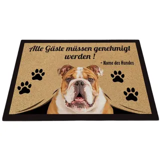 BAGEYOU Personalisierte Fußmatte mit Meinem Liebeshund Bulldogge Alle Gäste Müssen Genehmigt Werden Bodenmatte 60 x 40 cm