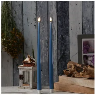 Deluxe Homeart LED-Kerze LED Stabkerzen ELLA Deluxe Tafelkerze flackernd H: 38cm eisblau 2St. (2-tlg) blau