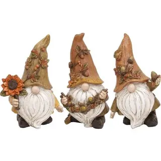 3er Set 14cm Herbstdeko Figuren Kunstharz Zwerge Gartendeko Herbst