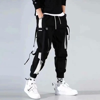 Zouyuan Schwarze Frachthosen für Männer Joggers Jogginghosen Herren Cargo Hose Männliche Weiße Koreanische Techwear Streetwear Hip Hop-Bänder