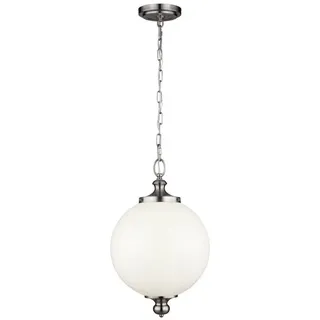 Licht-Erlebnisse Pendelleuchte LORIN, ohne Leuchtmittel, Hängelampe Weiß E27 Glas Kugel Schirm Jugendstil Hängeleuchte silberfarben