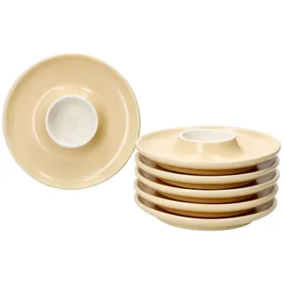 6er Set Jasper Vanille Eierbecher mit Ablage aus Steingut - 406924