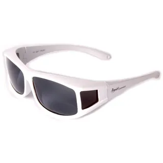 Rapid Eyewear SONNENÜBERBRILLE Polarisiert Weiße Überbrille. Sonnenbrille die über die eigene Brille passt. Für Damen und Herren Brillenträger. Überziehbrille für Sport, Fahrrad, Fahren etc - bis 13 cm breit x 4,5 cm hoch