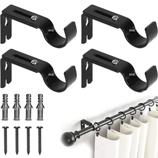4er Pack Gardinenstangen Halterung,Verstellbar Gardinenstange Halterung,Metall Gardinenstangenhalter,Mit Schrauben,Schwarz,KorrosionsbestäNdig Halterung Gardinenstange