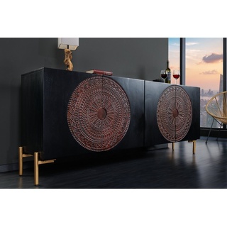 riess-ambiente Sideboard MANDALA 160cm schwarz / gold (Einzelartikel, 1 St), Massivholz · Metall · Kommode · 3D Schnitzereien · Wohnzimmer schwarz