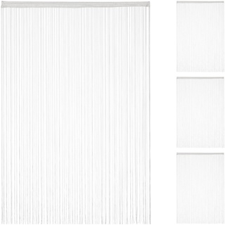 Relaxdays 4 x Fadenvorhang weiß, kürzbar, mit Tunneldurchzug, für Türen & Fenster, waschbar, Fadengardine, 145x245 cm, White