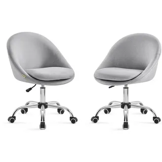 SONGMICS Bürostuhl 1/2er Set Schminkstuhl Schreibtischstuhl höhenverstellbar (2 St), für Homeoffice, Drehbar, ohne Armlehne, Ergonomisch, Leinenoptik grau