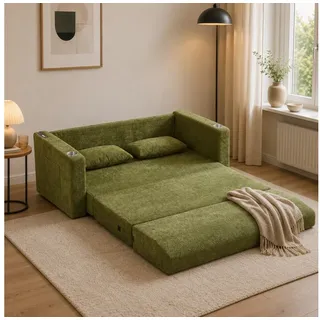 ANYSUN Loungesofa Faltbares Schlafsofa, 2-Sitzer-Couch,das 2-in-1 Klappsofa, Bodenständiges Sofa-Bett,nklusive 2 Kissen, mit USB-Ladefunktion, 2-Sitzer-Sofa,Bodensofa Bett für Wohnzimmer,Wohnung,kleine Räume grün