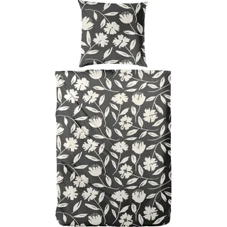 Primera Perkal Wendebettwäsche floral grau 200 x 200 cm + 2 x 80 x 80 cm