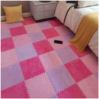 30 X 30 cm Puzzle-Bodenmatte, Plüsch-Schaumstoffmatten, Flauschige Teppichfliesen, Bodenmatte Für Schlafzimmerdekoration, Weicher Rutschfester Und Sturzsicherer, 7 Mm Dicker,Purple+pink+Rose
