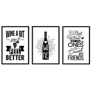 POSTER Set Mit 3 Wein Schwarz-Weiß 1 A4 Rahmenlos