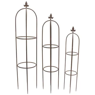 Dekoleidenschaft Rankhilfe "Schwertlilie" aus Metall, schwarz, Ranksäule, Obelisk, Rankgitter, 3 St., im Set, Garten Rosenspalier für Kletterpflanzen schwarz