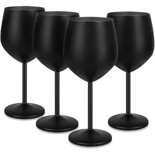Livole Rotweingläser Set, 18Oz 550ml Weingläser aus Edelstahl, Champagner Gläser, Pokale Groß Bauchig, Cocktailgläser mit Stiel, Wine Glass Set für Cocktails, Rotwein, Mattes Schwarz (4er Pack)