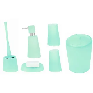 spirella Badaccessoires-Sets MOVE, Zubehör-Set aus hochwertigem Kunststoff PP, 6 tlg., bestehend aus: Kosmetik Schwingdeckeleimer 2L, WC-Bürste, Seifenspender, 2x Zahnputzbecher, Seifenschale, stylish-matter Frost Look, mint grün, Komplett-Set Badezimmerzubehör, 6 tlg. grün