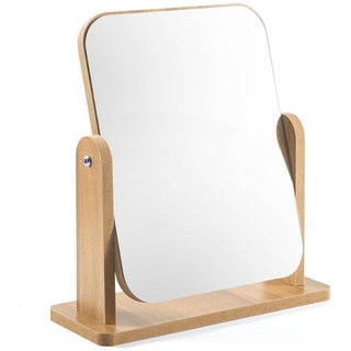 QINGMUG Kosmetikspiegel, Holz, Schreibtisch-Make-up-Spiegel, 360° drehbar, quadratischer Spiegel für Schminktisch, Schreibtisch, Badezimmer, Schlafzimmer (1), 22 x 17 cm