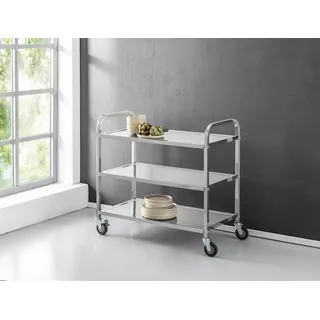 Servierwagen mit 3 Böden & 4 Rollen aus Edelstahl, ca. 95 x 50 x 95 cm