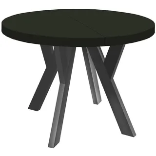 Runder Ausziehbarer Tisch für Esszimmer, PERO, Loft-Stil, Skandinavische, Durchmesser: 80 / 130 cm, Farbe: Schwarz