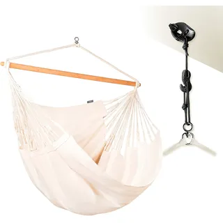 LA SIESTA®- Habana Hängesessel Kingsize + Befestigungsset für Entspannung & Stil: 360° Drehgelenk, hochwertiges Bambusholz - GOTS-zertifizierte Baumwolle Familien, Paare(Latte)