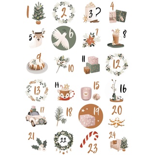 GZYshoyao 24 Adventskalender Zahlen,Aufkleber für Adventskalender, Aufkleber Weihnachten,Adventskalender Sticker,Nummern Aufkleber, Geschenkaufkleber Weihnachten, Befüllen (L, one size)