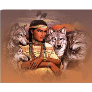 HHHU Puzzles 1000 Teile Für Erwachsene Kinder, Indian Woman Wolf Puzzles Erwachsene Kinderspiele Lernspielzeug Holzpuzzle (75 × 50 cm)