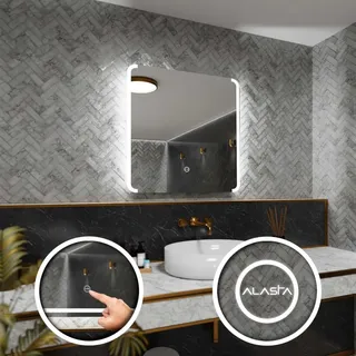 Rechteckiger LED-Spiegel 80x80 cm für Schlafzimmer, Wohnzimmer und Badezimmer - Silber