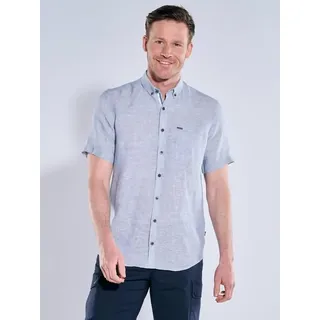 engbers Herren Kurzarm-Hemd aus Leinen Blau regular uni Button Down - XXL