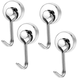 Simsky Magnethaken,4 Stück Magnethaken Silver,Magnethaken Extra Stark Vertikale Tragfähigkeit 15kg Schwenkbare Schaukel Magnetische, für Küche, Gadgets, Schlafzimmer, Schließfächer, Büro