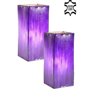 Marrakesch Orient & Mediterran Interior Nachttischlampe 2er-Set moderne orientalische Lederlampen Janka, Lila aus Leder 39 cm, 2er SET, Handarbeit lila