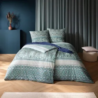 Estella Mako Interlock Jersey Bettwäsche Carmen mint Kissenbezug einzeln 40x80 cm - blau;grün