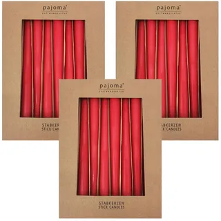 Stabkerzen 30er-Set | Rot | Höhe 25 cm ø 2,2 cm | Brenndauer 7 Stunden - Premium Qualität | einfarbige Spitzenkerzen | pajoma®