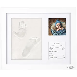 Gipsabdruck-Set für Baby-Hand-& Fußabdruck mit Holzrahmen, 28 x 23 cm