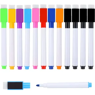 Yolistar 12 Stück Whiteboard Stifte,Magnetische Whiteboard Stifte,3 in 1 Board Marker mit Radierer,whiteboard marker,folienstift abwischbar und Dry Wipe Markers,für Büro,Schule,Zuhause usw