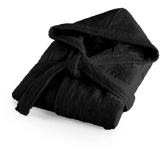 Bassetti Weicher Bademantel 400 g mit Kapuze aus 100% Baumwolle für Herren und Damen, Frottee, Übergröße – Italien entworfen – Kollektion MONIQUE – Neu, SCHWARZ 26, XXL - XX-Large