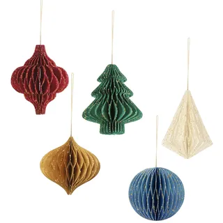 NICROHOME EUR 5 STÜCKE 3D Mini Glitter Weihnachtsdeko - Christmas Tree Decorations - Papier Weihnachtsbaum Honeycomb Ornamente Weihnachten Dekoration - Papier Weihnachtsschmuck
