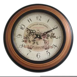Retro Wanduhr Parfum mit Rosenmotiv, Quarzwerk, Frontglas, Kupfer, 43 cm