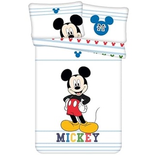 Jerry Fabrics F - Bettwäsche – Mickey Mouse – Disney – 2-teilig – Kinder – Bettbezug Baby – wendbar – 100 x 135 cm – Kissenbezug – 40 x 60 cm Bettwäsche – 100 % Baumwolle