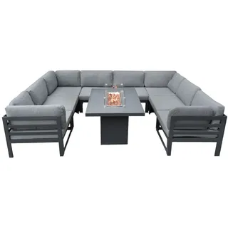 MONSTER SHOP Modulares Gartenlounge-Set 8-Sitzer mit Tisch integrierter Feuerstelle grau