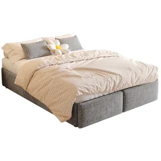 SOFTWEARY Futonbett mit Bettkasten, Lattenrost und Schubladen (140x200 cm), Bezug aus Leinen grau 141 cm x 203 cm x 32 cm