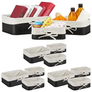 Relaxdays 12 tlg. Aufbewahrungskorb Set Schrankkörbe Spielzeugkörbe Stoff Organizer braun